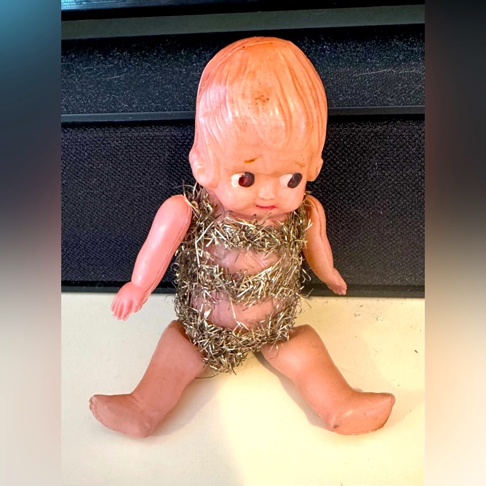Antique 4" Authentic Kewpie Doll Tinsel Flapper Art Deco Doll Japan Celluloid